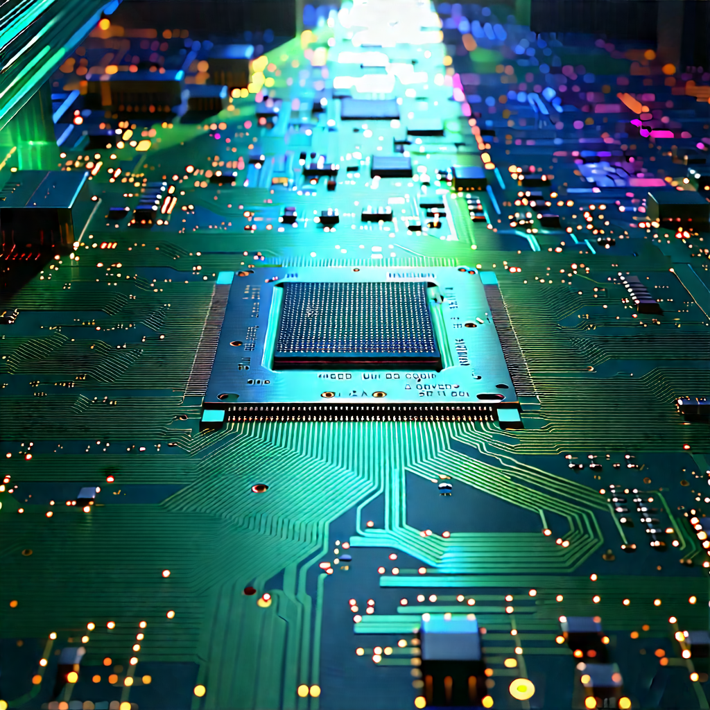 Circuit Board With Holographic Projection With Close-up Computer