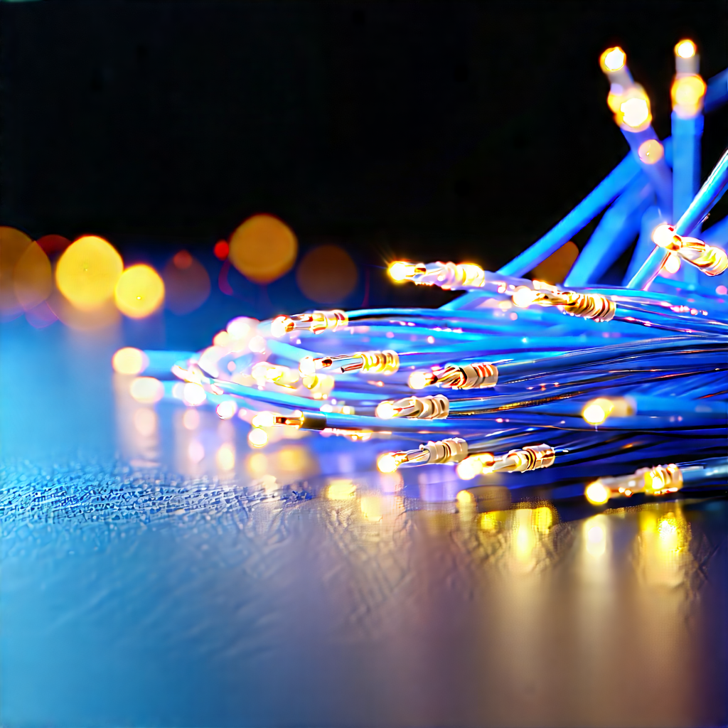 Close-up Of Fiber Optic Cables With Close-up Blue