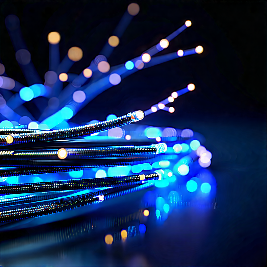 Close-up Of Fiber Optic Cables With Blue Light