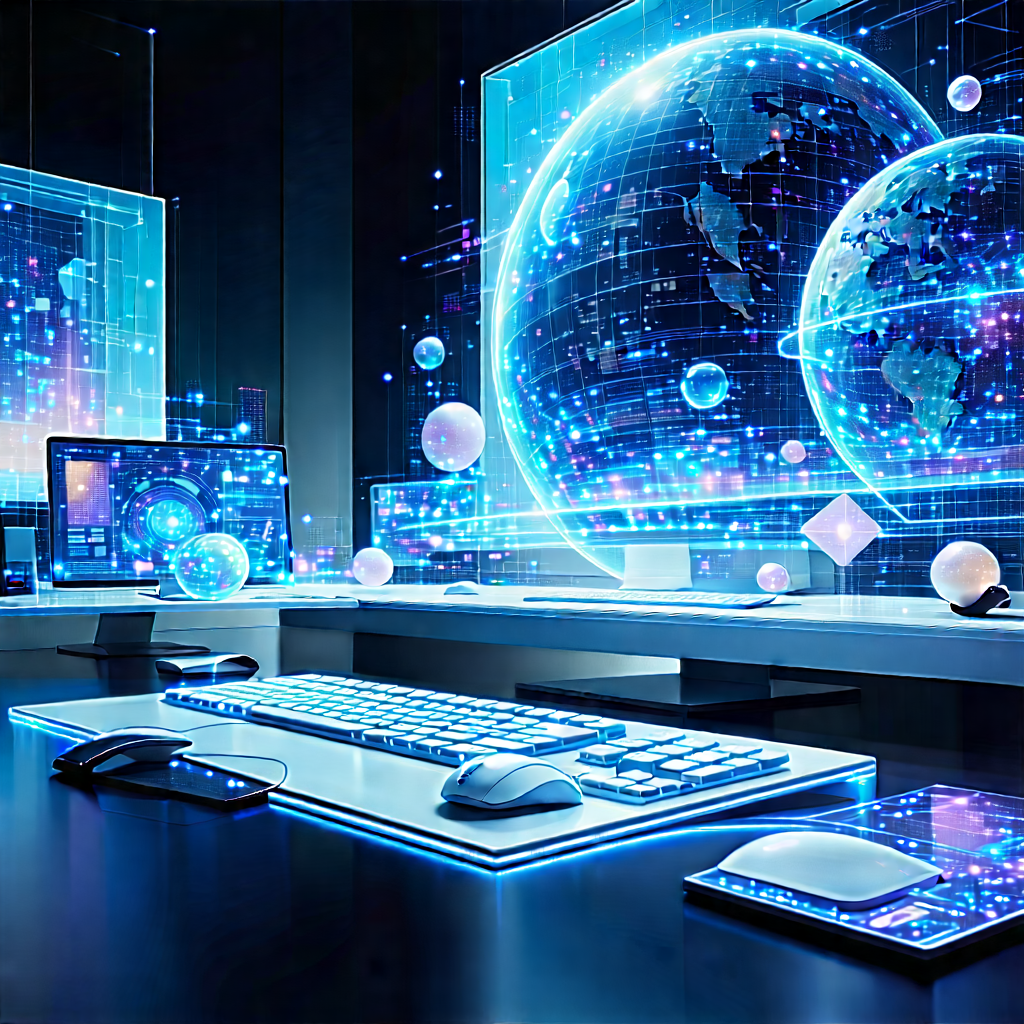 Futuristic Digital Workspace With Computer Desk