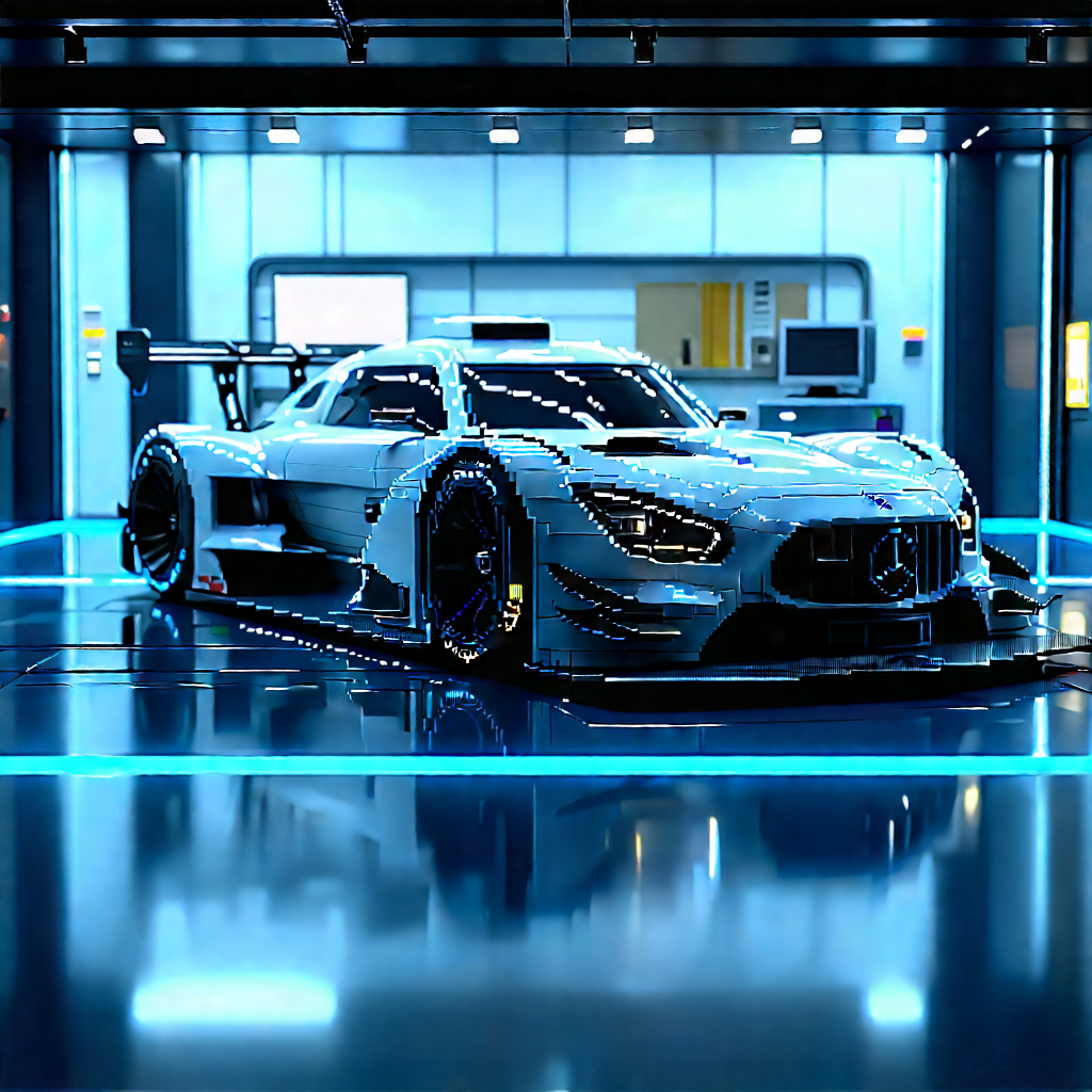 Automotive Technology In Modern Laboratory With Blue Racing