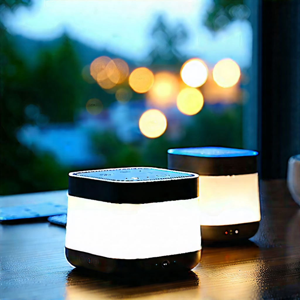 Smart Home Device With Glowing Screen With Table Small,