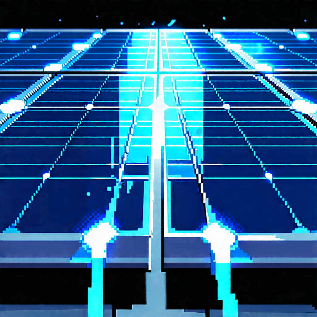 Solar panel with blue light glow