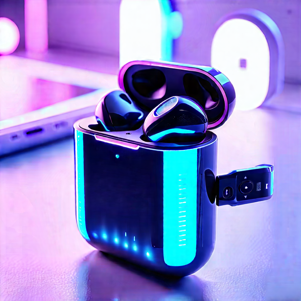 Wireless Earbuds With Holographic Display With Small Black