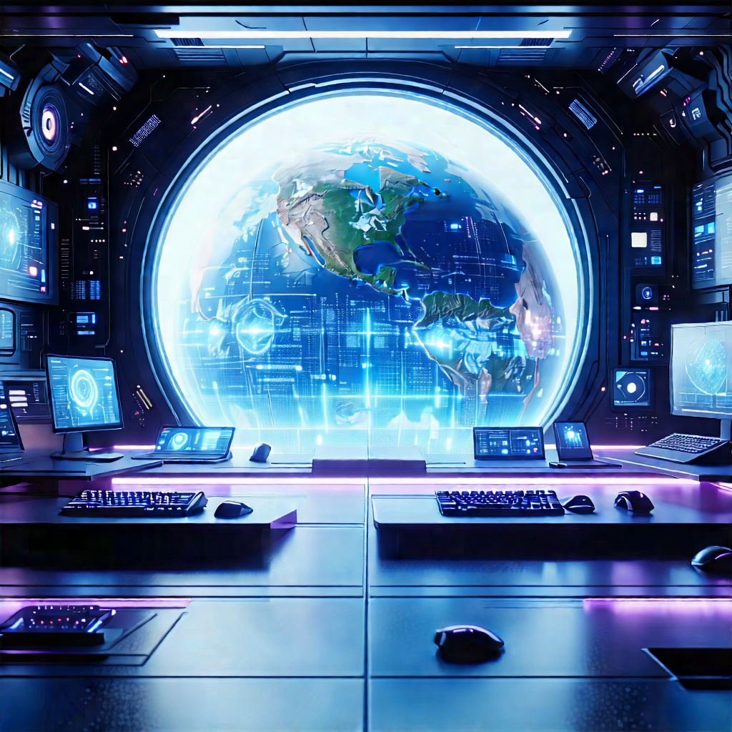 Futuristic Digital Workspace With Image, There