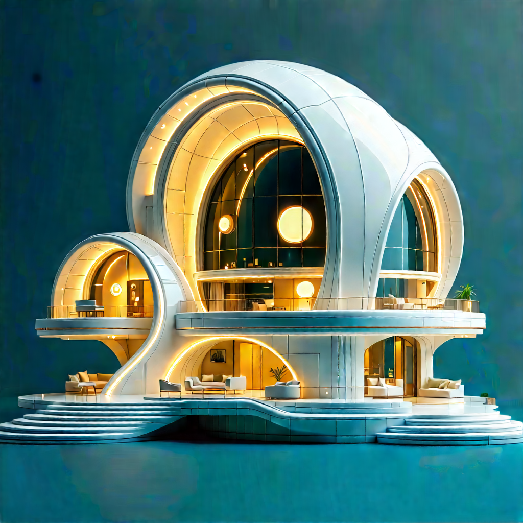 Futuristic Smart Home With Large, White,