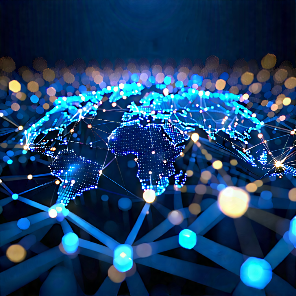 Blockchain Network Visualization With Blue Yellow