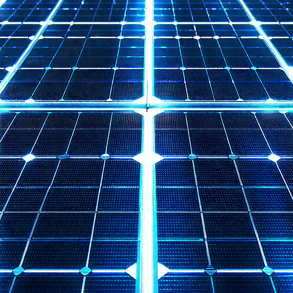 Solar Panel With Blue Light Glow With Blue Solar