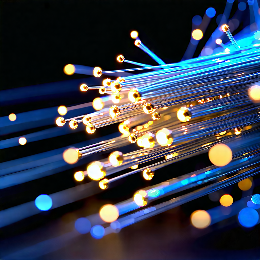Close-up Of Fiber Optic Cables With Close-up Blue