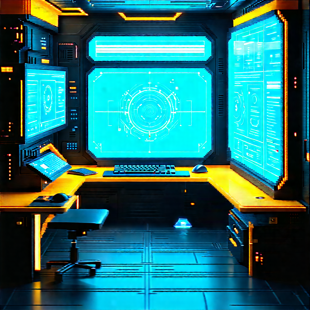 (futuristic:1.26) Digital Workspace With Image, There