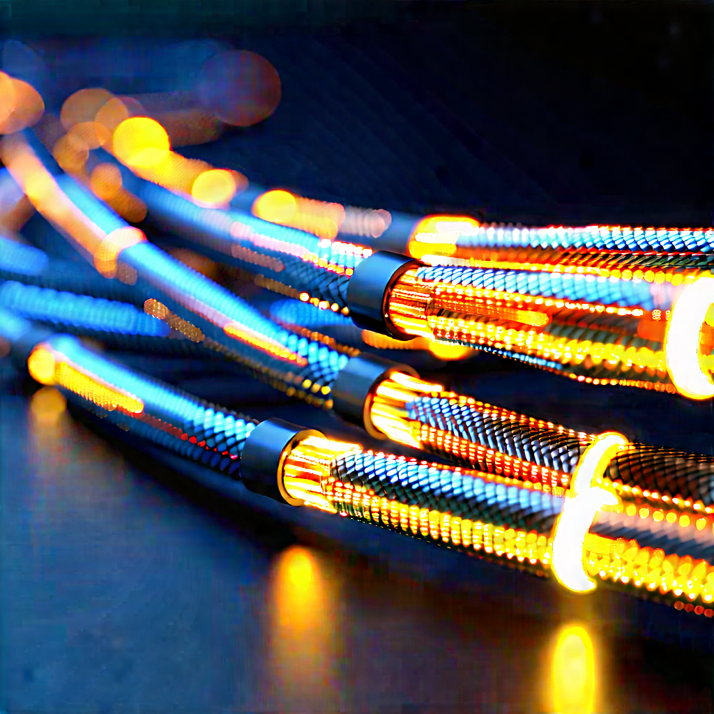Close-up Of Fiber Optic Cables With Close-up Bunch