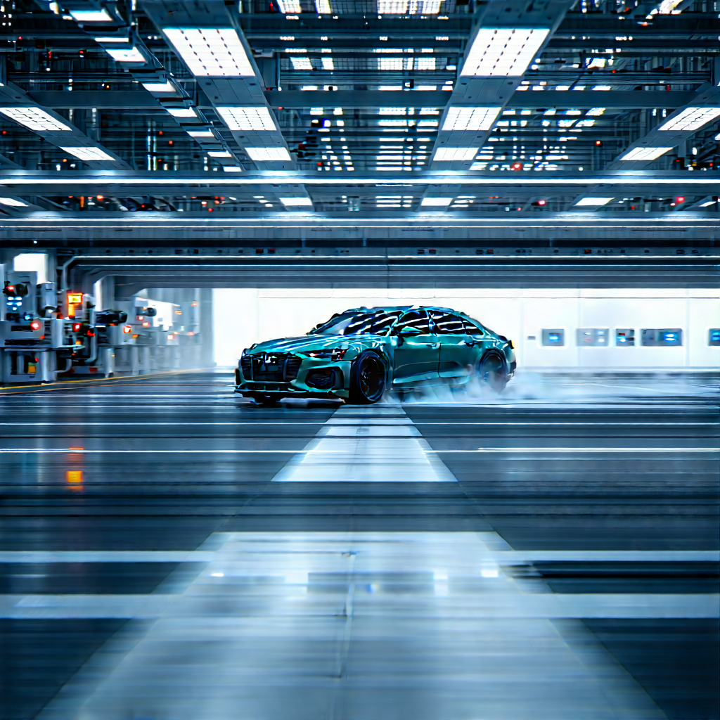 Automotive Technology In Manufacturing Facility With Green Sports
