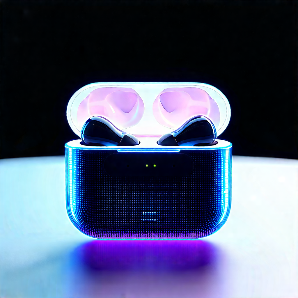 Wireless Earbuds With Holographic Display With Small Blue