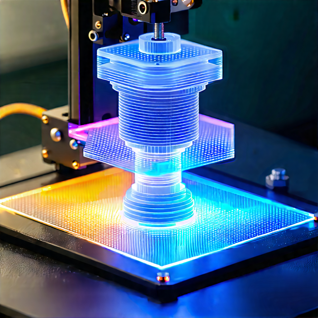 3d Printer With Holographic Projection With Blue Yellow