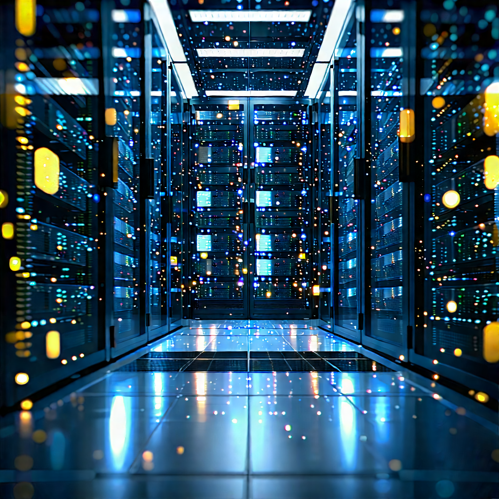 Server Rack With Digital Particles With Image, There