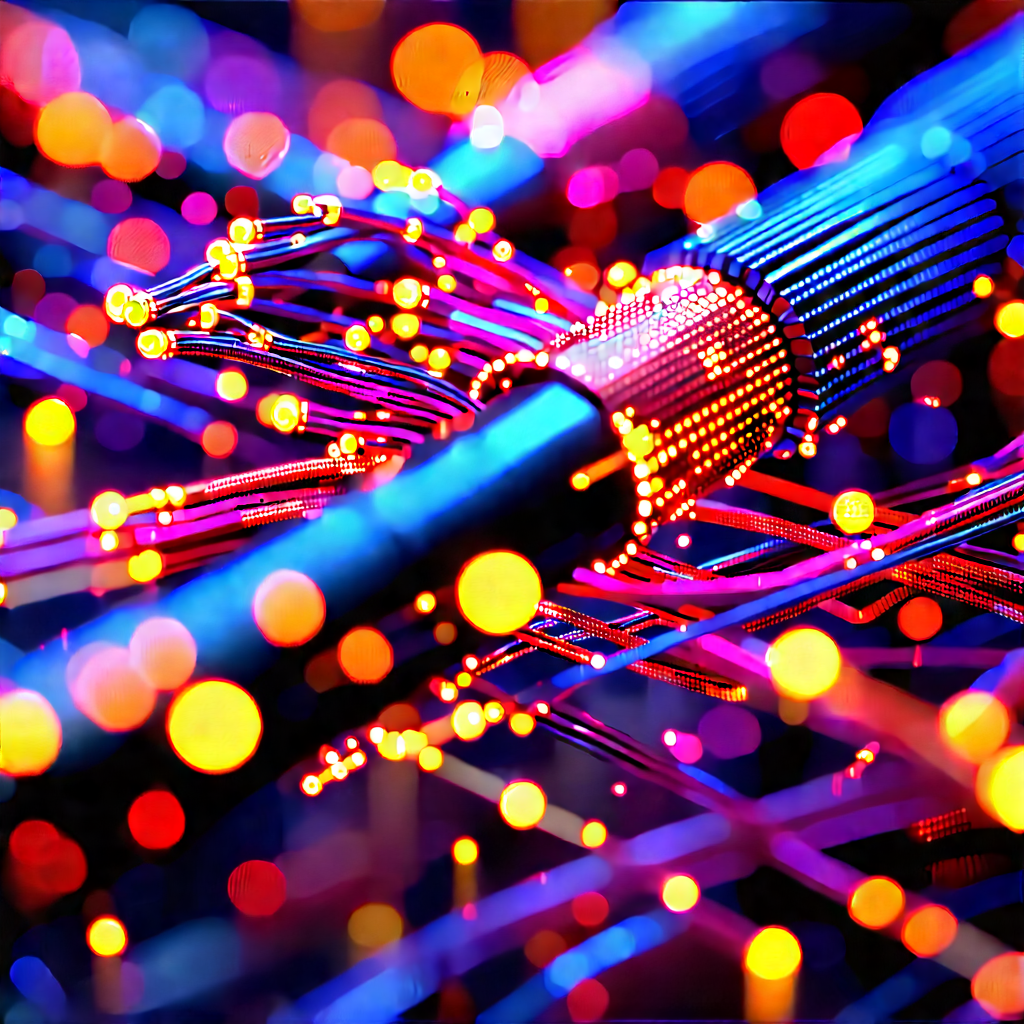 Close-up Of Fiber Optic Cables With Close-up Blue