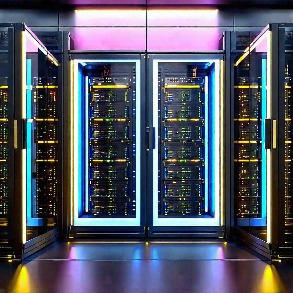 Server rack with neon accents
