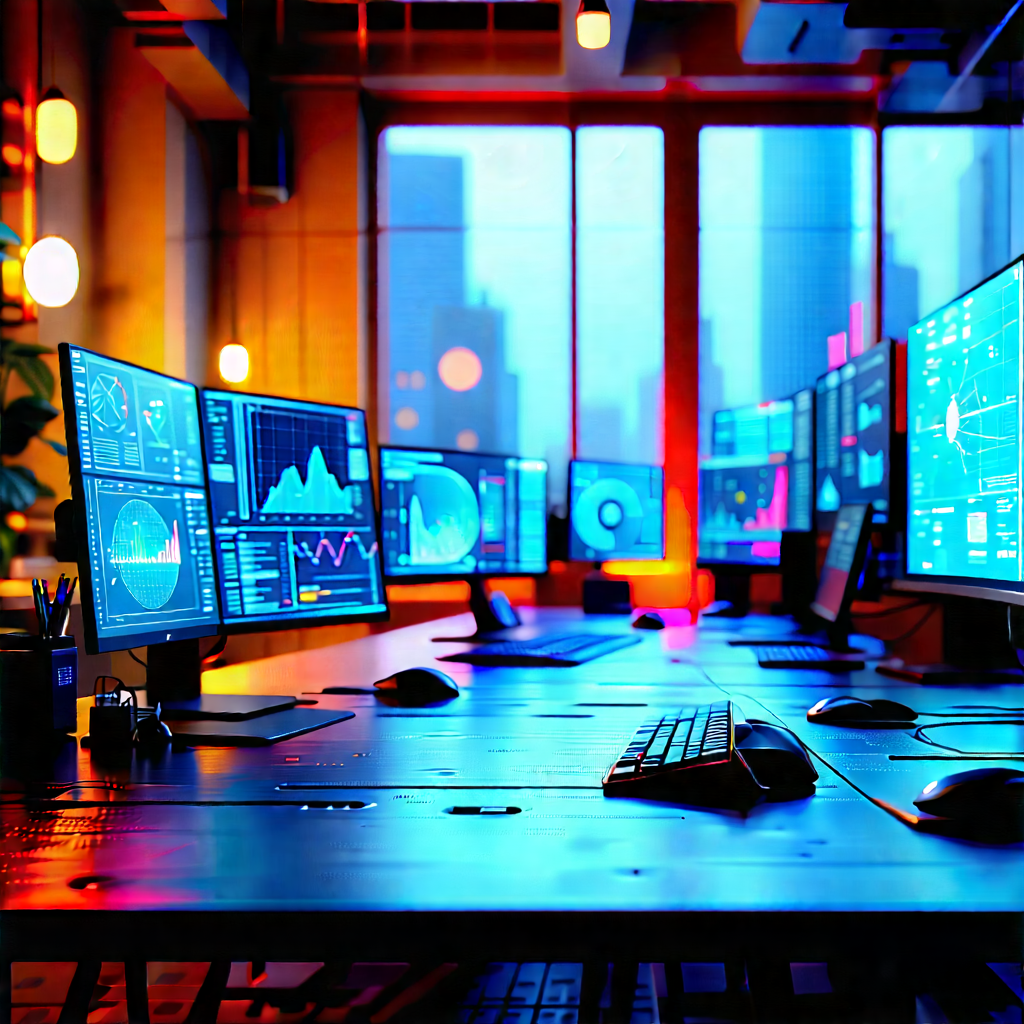 Futuristic Digital Workspace With Image, There