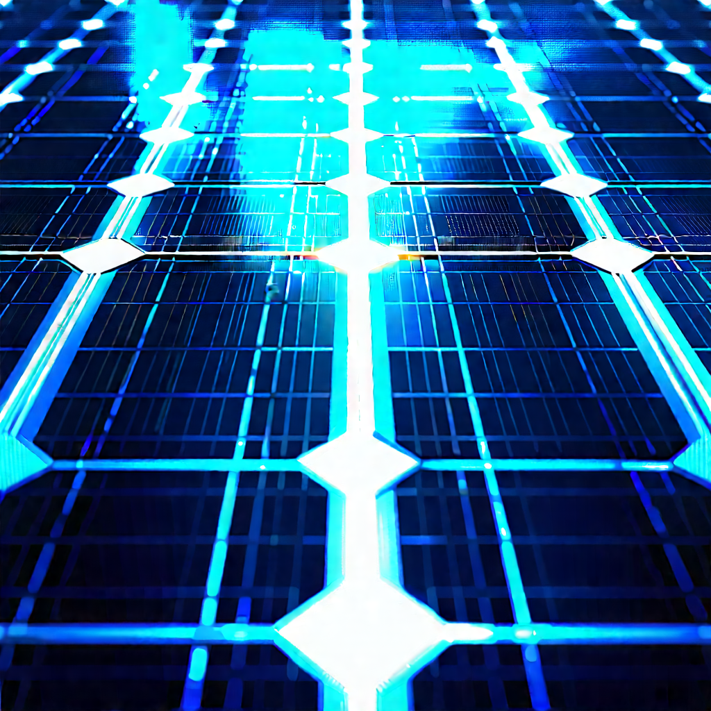 Solar Panel With Blue Light Glow With Blue Background