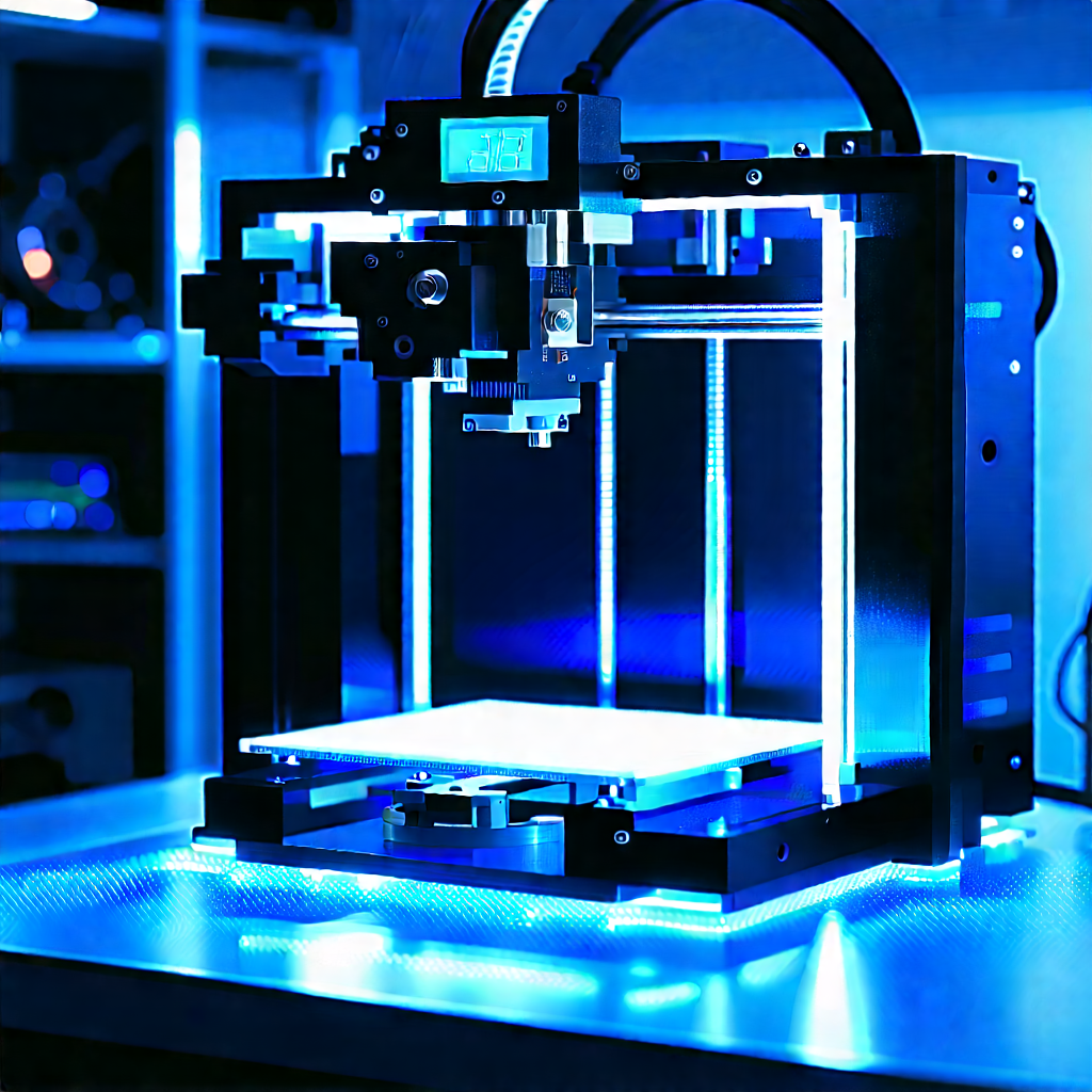 3d printer with blue light glow