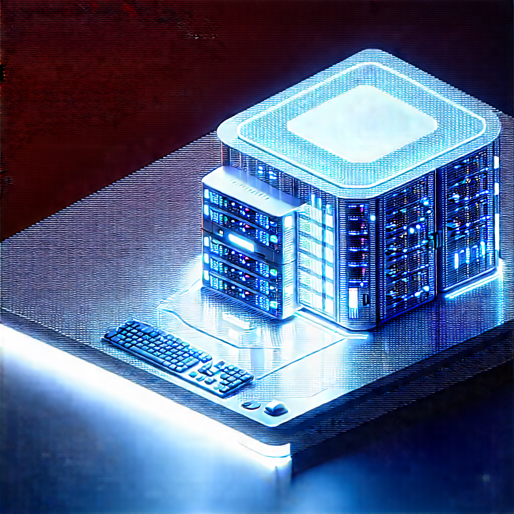 (futuristic:1.48) Server Room With Computer Sitting