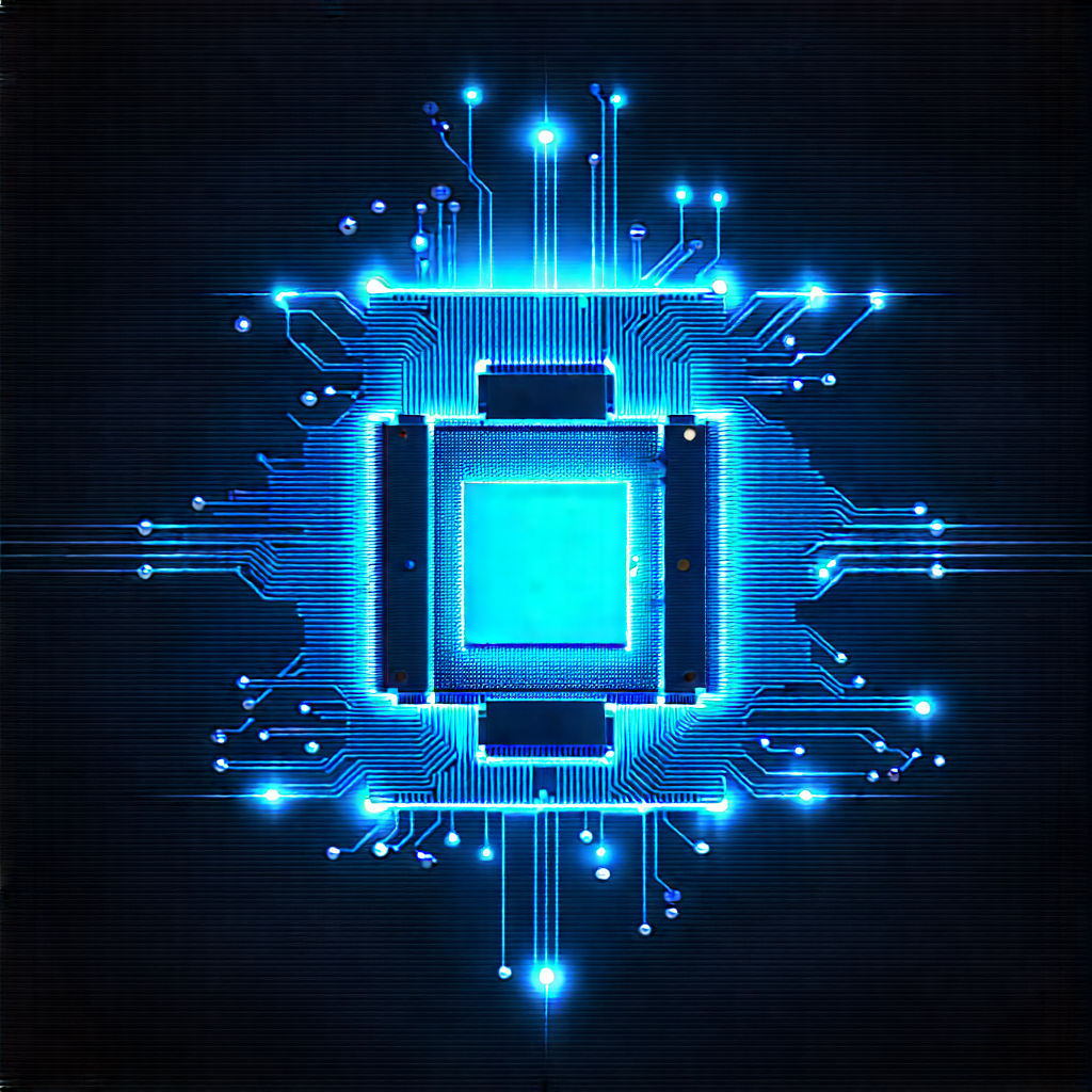Microchip With Blue Light Glow With Blue White