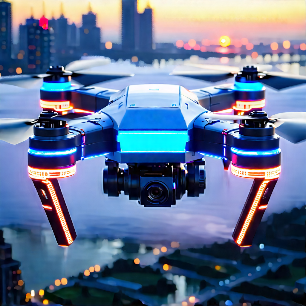 Drone With Glowing Screen With Drone Flying