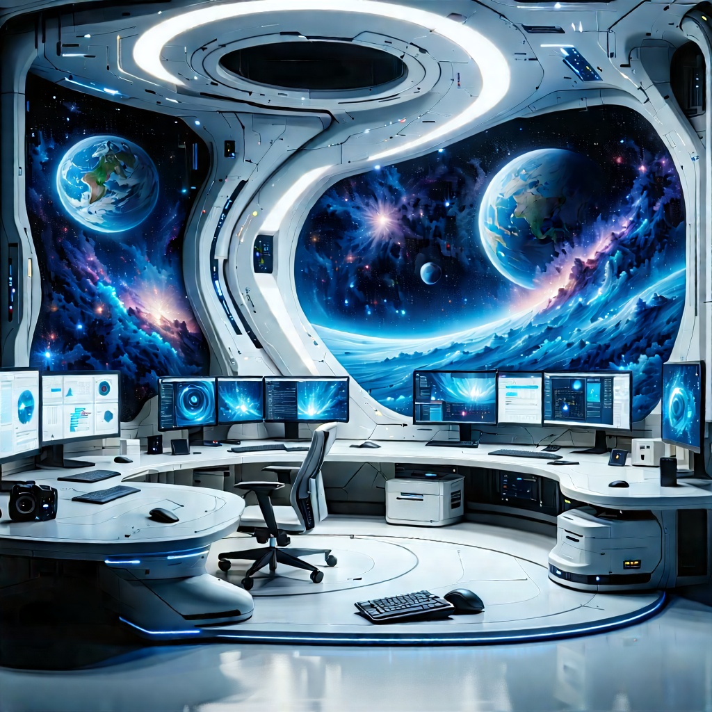 (futuristic:1.24) Digital Workspace With Image, There