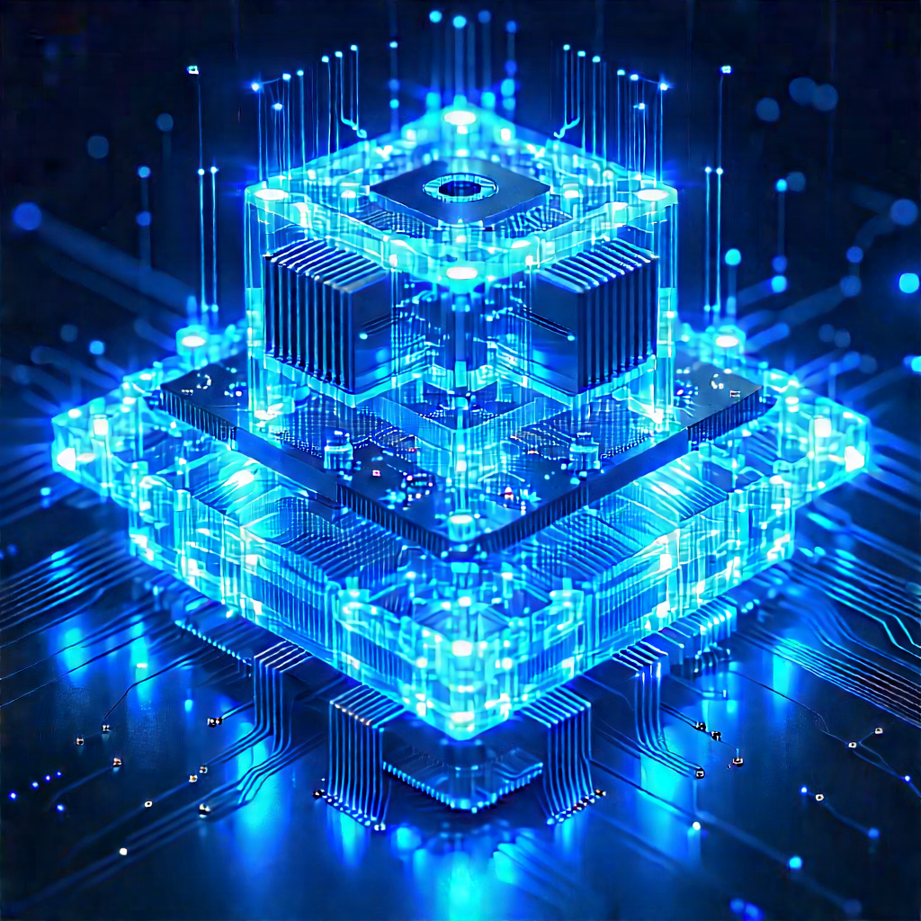 Quantum computer with blue light glow