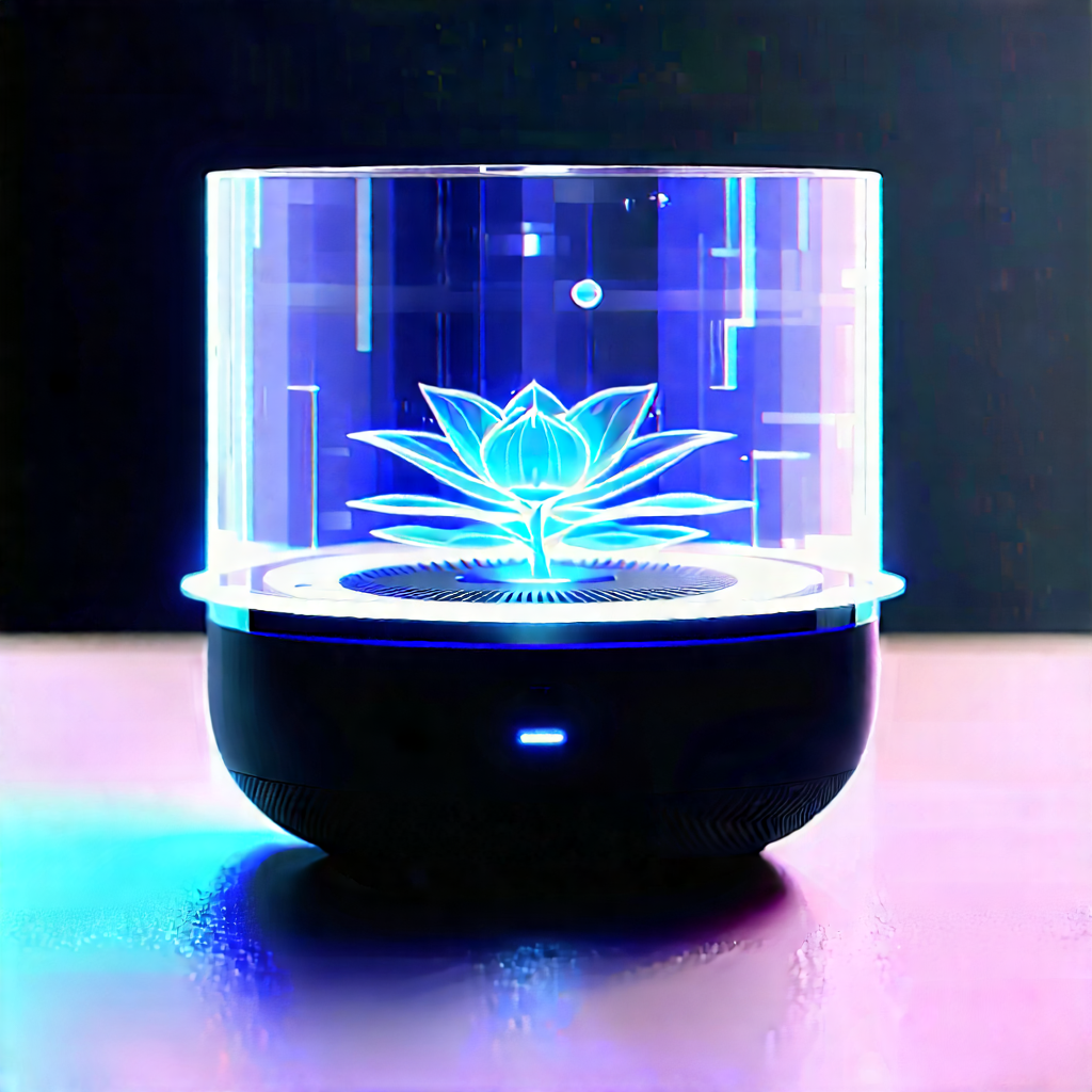 Smart Home Device With Holographic Display With Small, Blue,