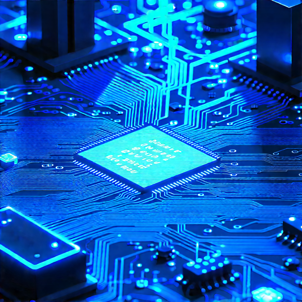 Circuit board with blue light (glow:1.1)