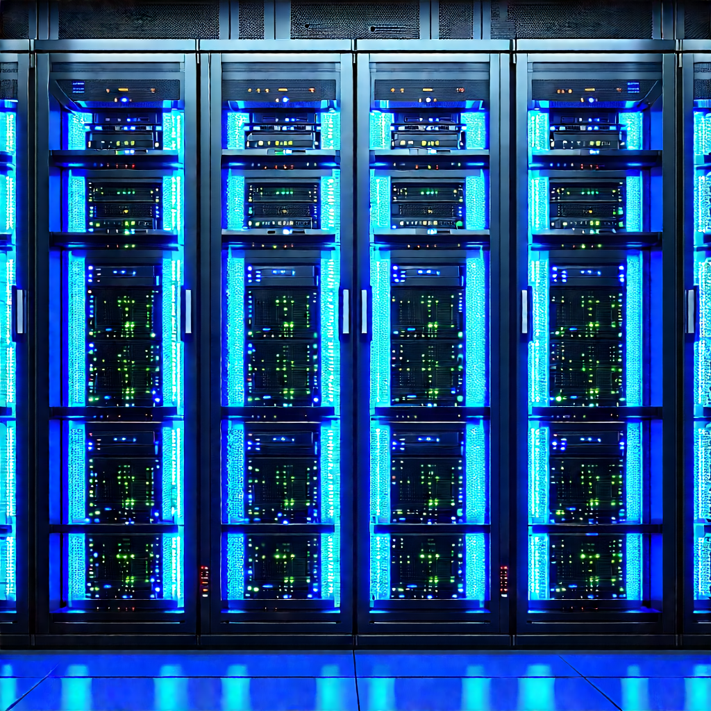 Server rack with blue light (glow:1.35)