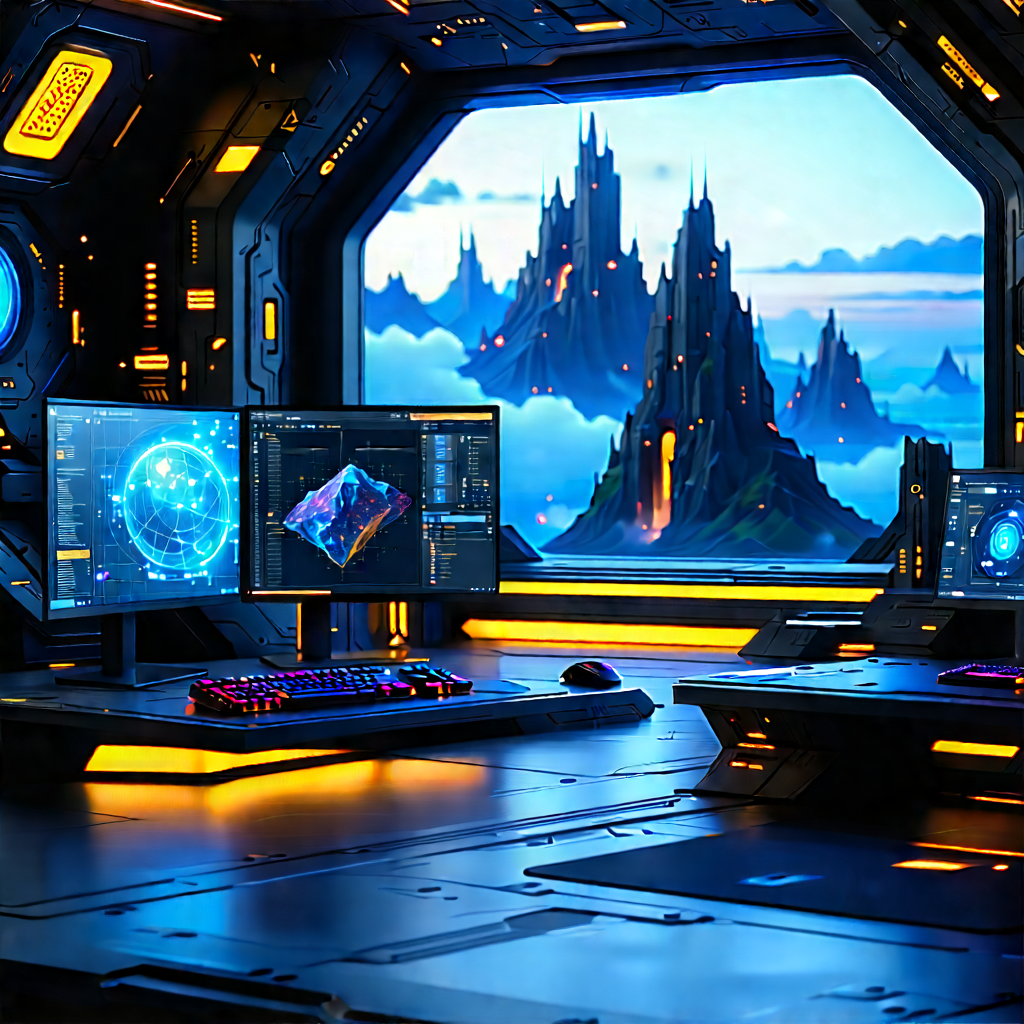 Futuristic Digital Workspace With Image, There