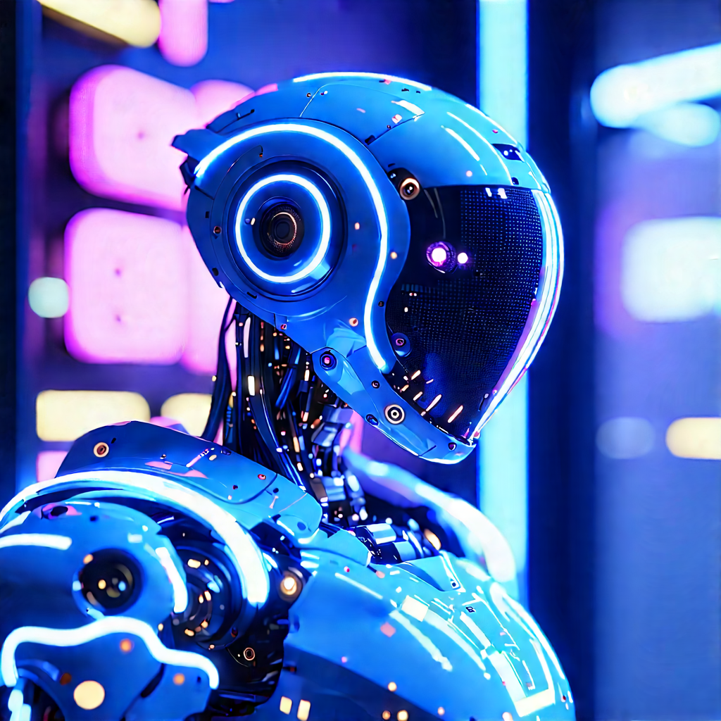 Robot With Neon Accents With Futuristic Robot