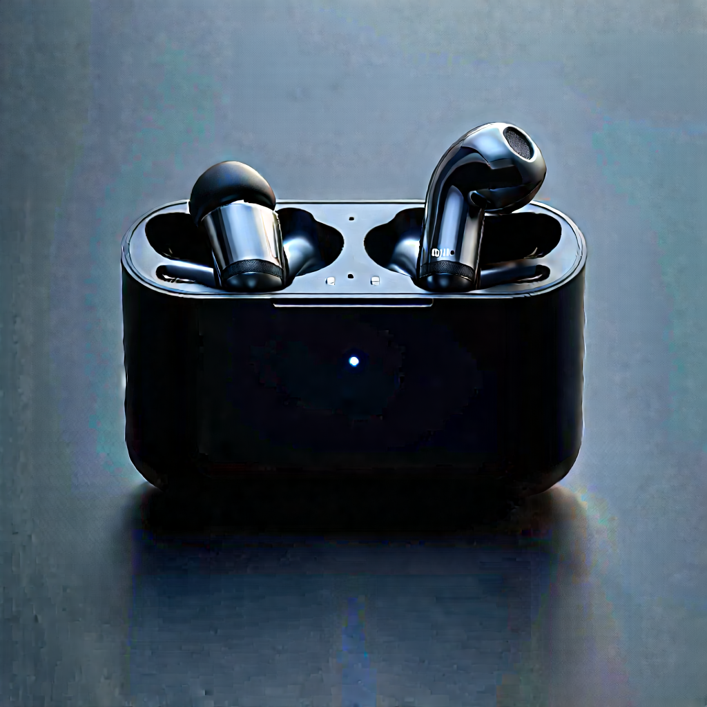 Wireless Earbuds With User Interface With Black Earphones