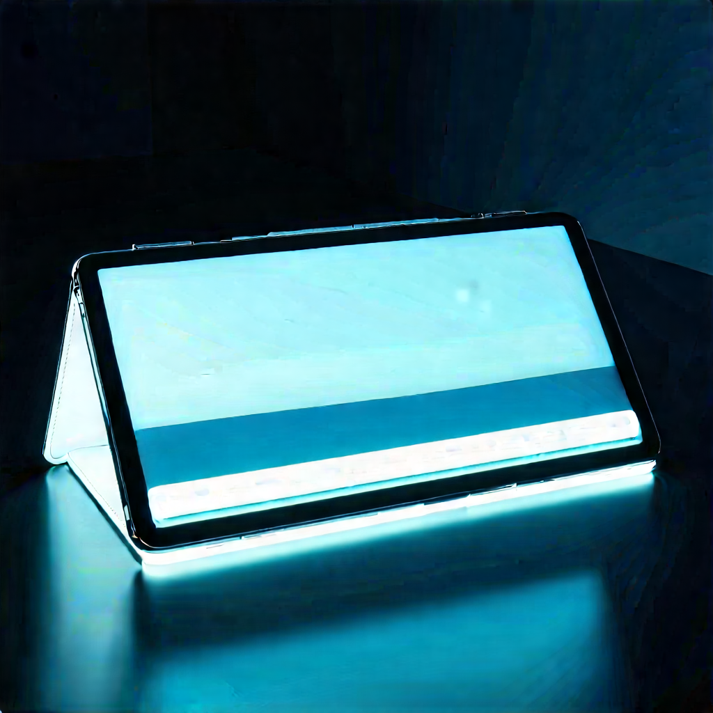 Tablet With Glowing Screen With Blue Screen