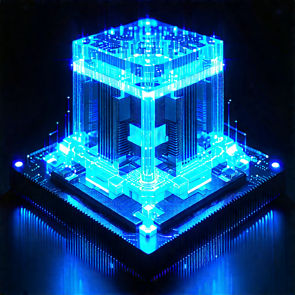 Quantum Computer With Blue Light (glow:1.38) With Blue, Three-dimensional
