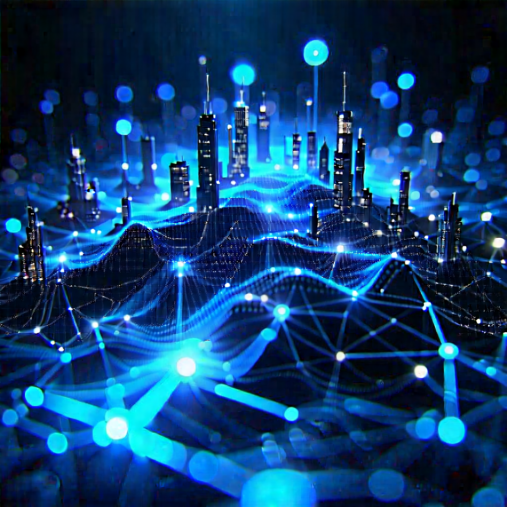 Blockchain Network Visualization With Futuristic Cityscape