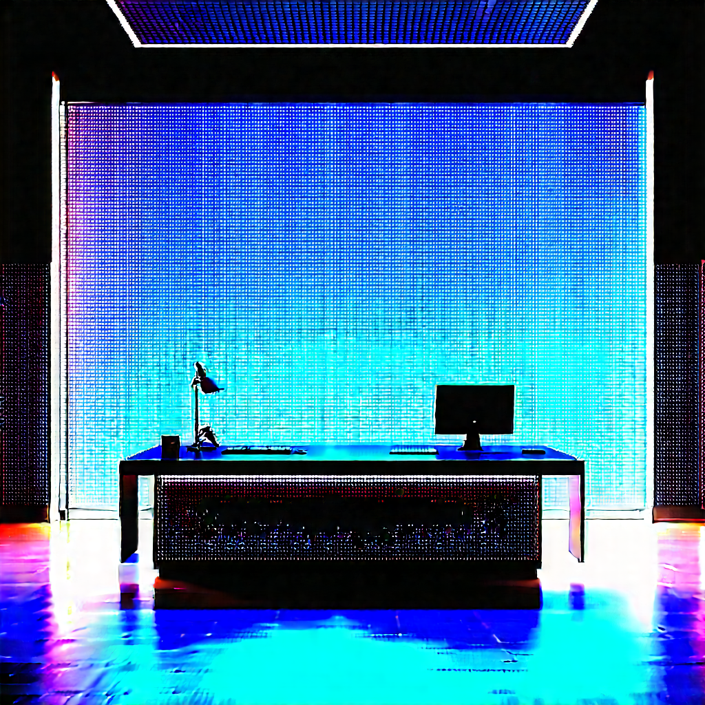 Futuristic Tech Startup Office With Desk Computer