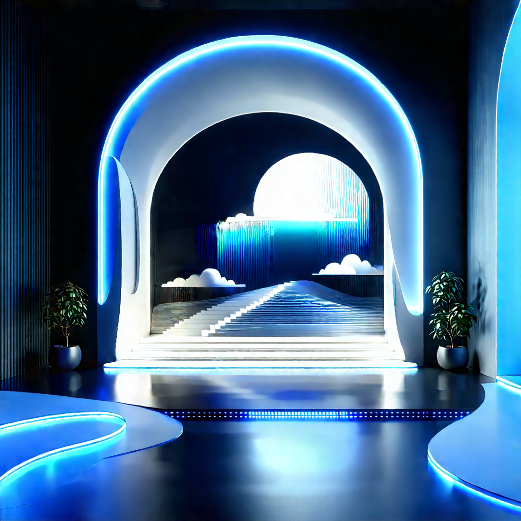 Futuristic Smart Home With Large, Blue,