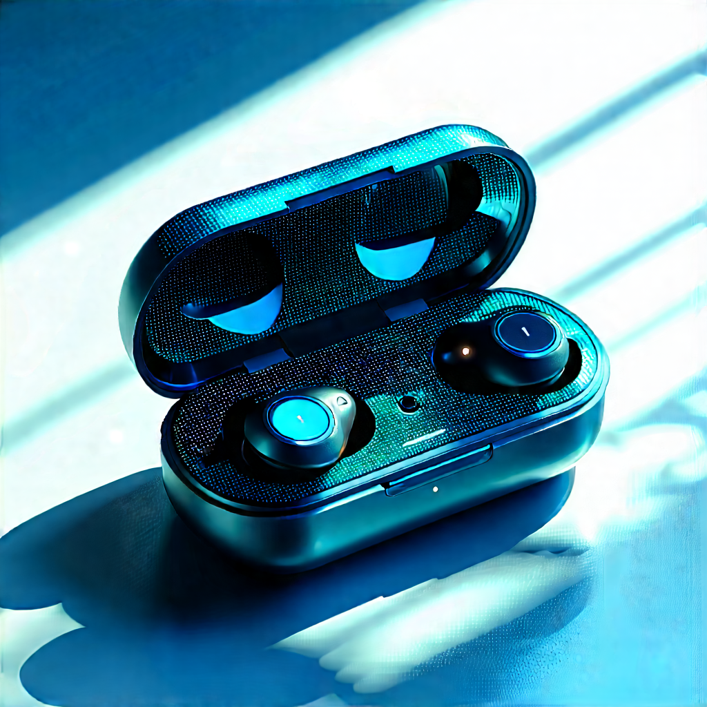 Wireless Earbuds With Holographic Display With Pair Blue