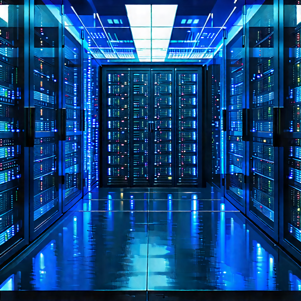 Server Rack With Data Streams With Image, There