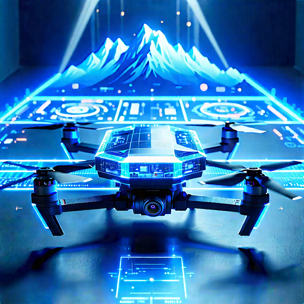 Drone With Holographic Display With Blue White