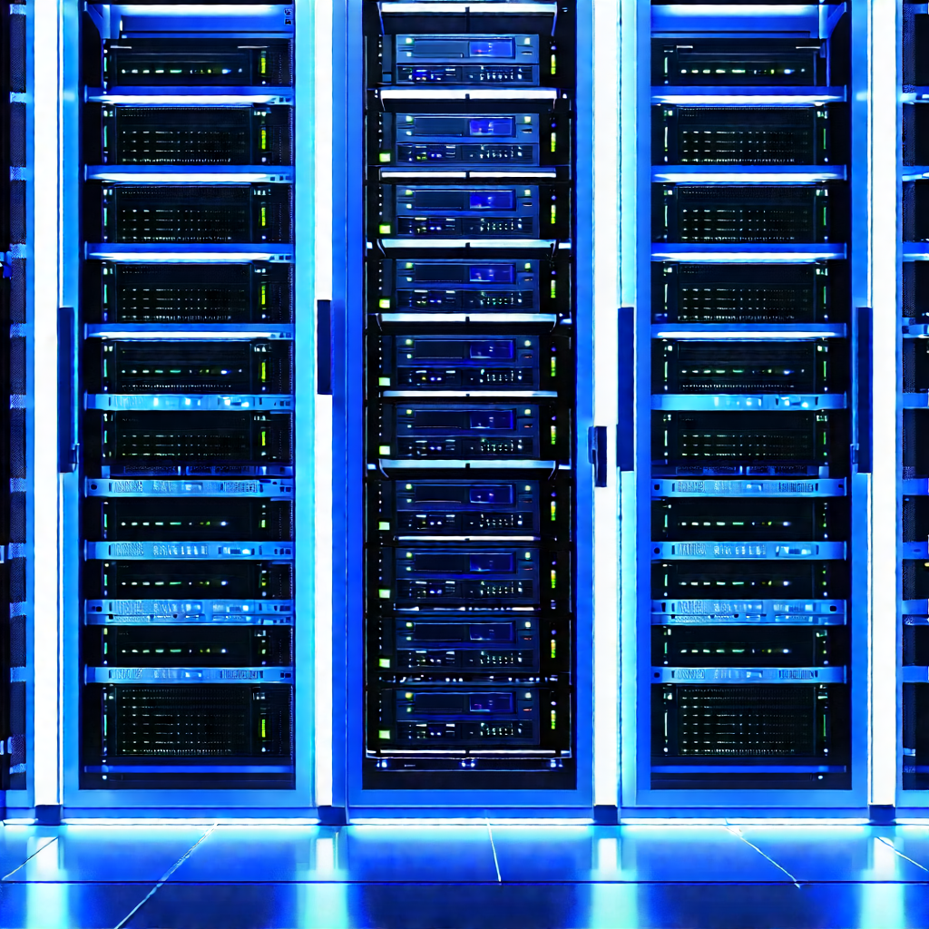 Server rack with blue light glow