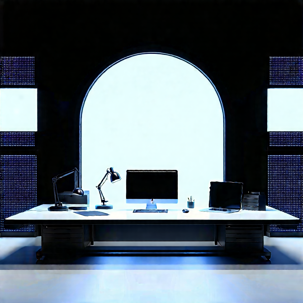 Futuristic (digital:1.16) Workspace With Well-lit Office