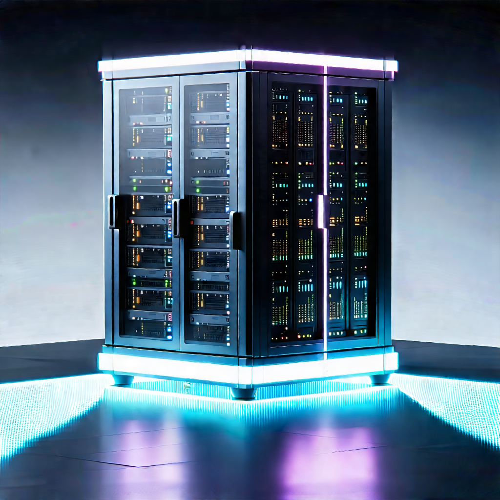 Server Rack With Holographic Projection With Large, Modern-looking