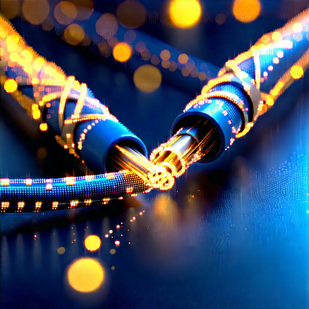 Close-up Of Fiber Optic Cables With Close-up Blue