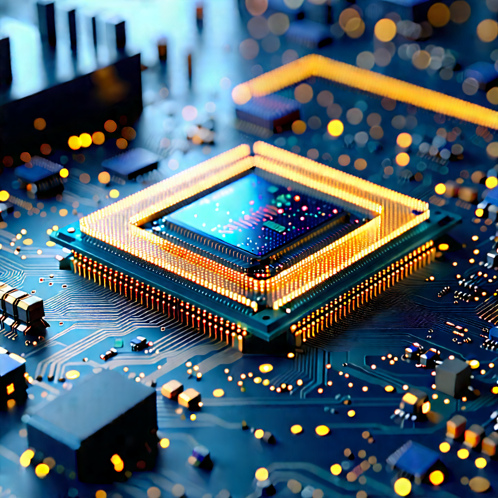Circuit Board With Digital Particles With Close-up Computer