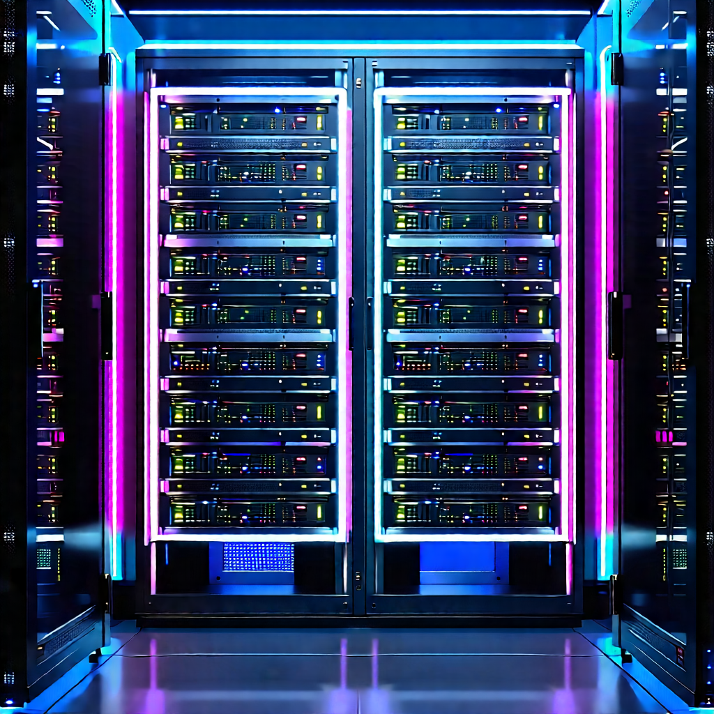 Server Rack With Neon Accents With Image, There