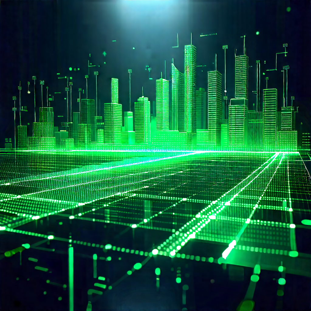 Financial Technology In Research Center With Futuristic Cityscape